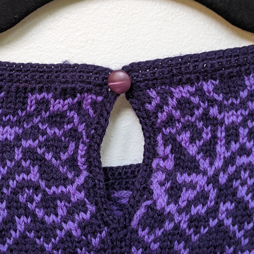 Vintage 80s Susan Bristol Puff Sleeve Sweater Wool Purple Floral Embroidered M - Picture 5 of 5